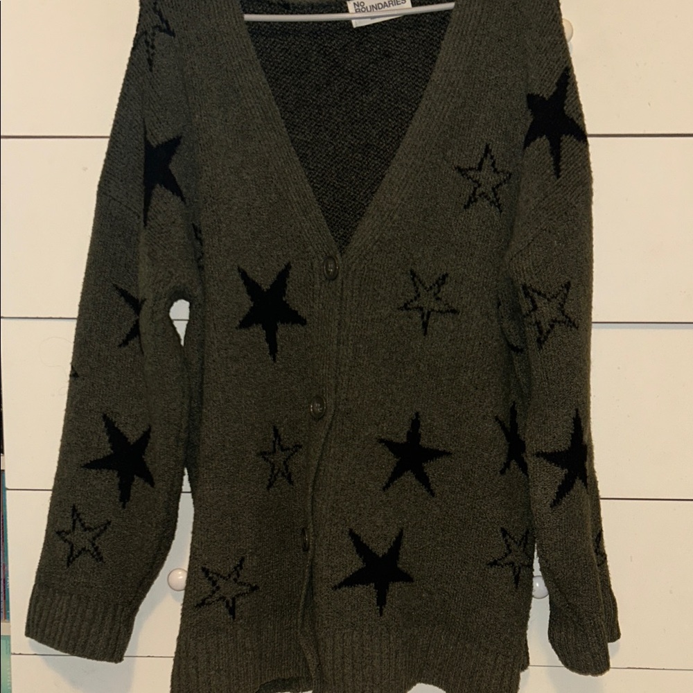 No Boundaries Olive Green Star Cardigan